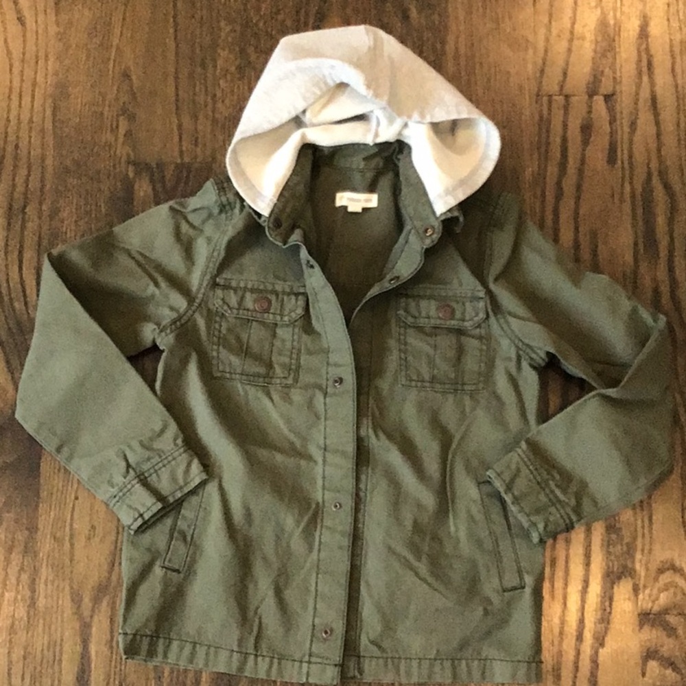 Tucker + Tate Boys Sz 7 Army Jacket Gray Hood EUC